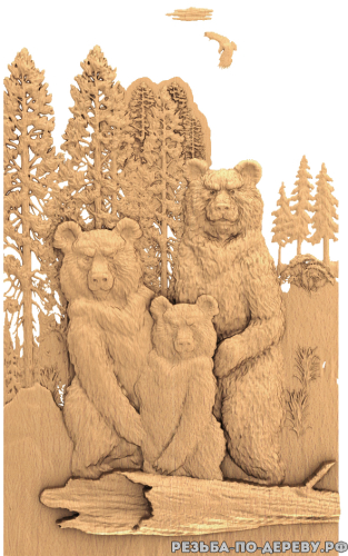Резное панно Медвежья семья #2  из дерева